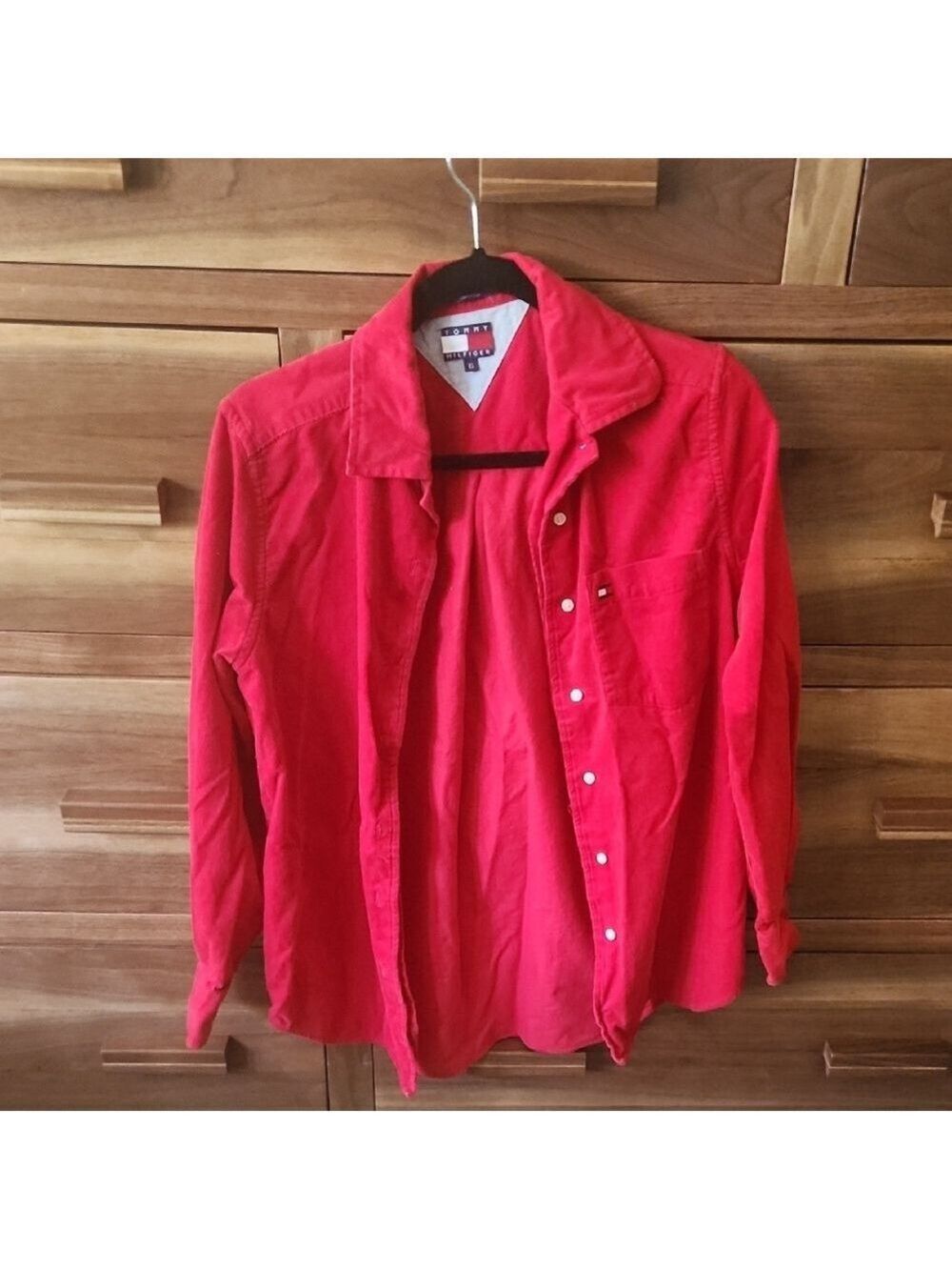 Y2k Vintage Tommy Hilfiger Women's Red Button Down Couderoy Casual Classic Shirt